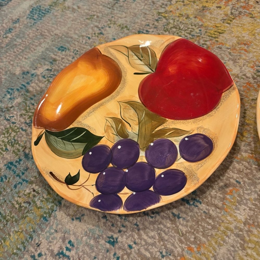 Home Trends Verdona Colorful Fruit Design Ceramic Plates Set 2 Dinner Apple Pear